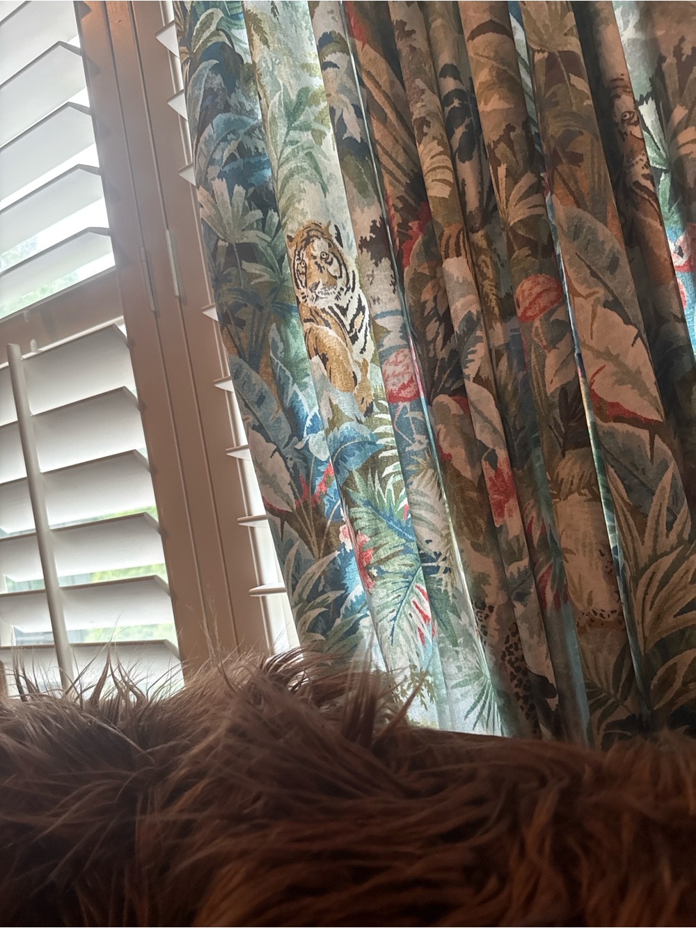Set of 6 Luxury Tropical Jungle Print Curtains Panels. Tiger Leopard Flamingo
